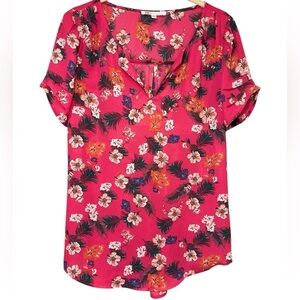 DR2 Splitneck Sleeveless Blouse Pink‎ Floral Print Small
